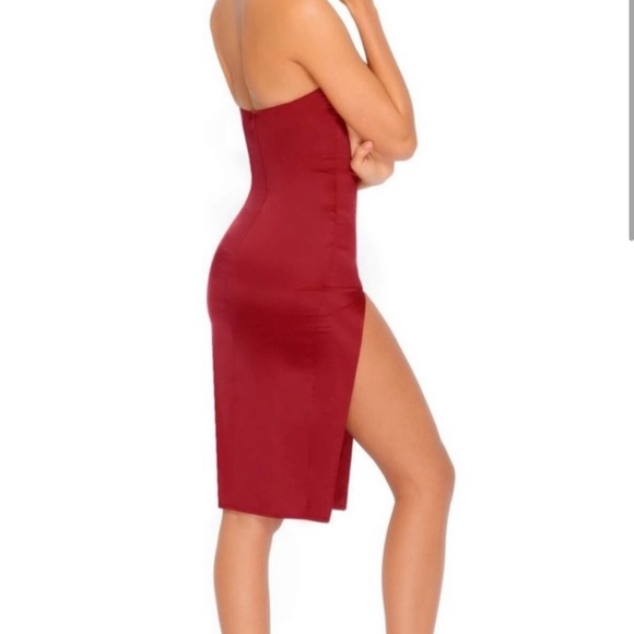 Oh Polly Red Satin High Slit Dress - Picture 3 of 6